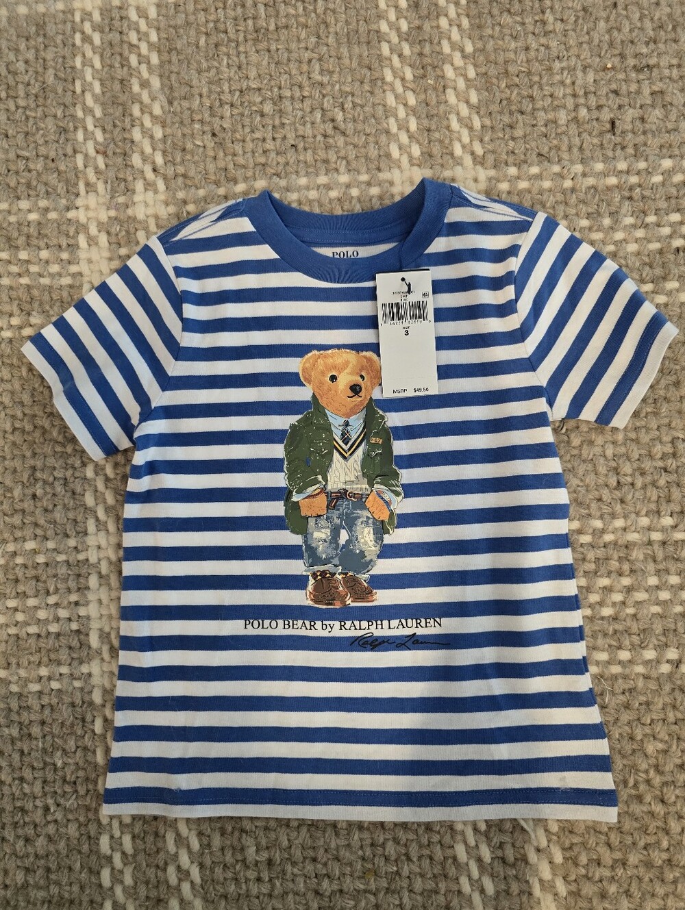 NWT Polo by Ralph Lauren Kids Blue & White Striped Bear Tee